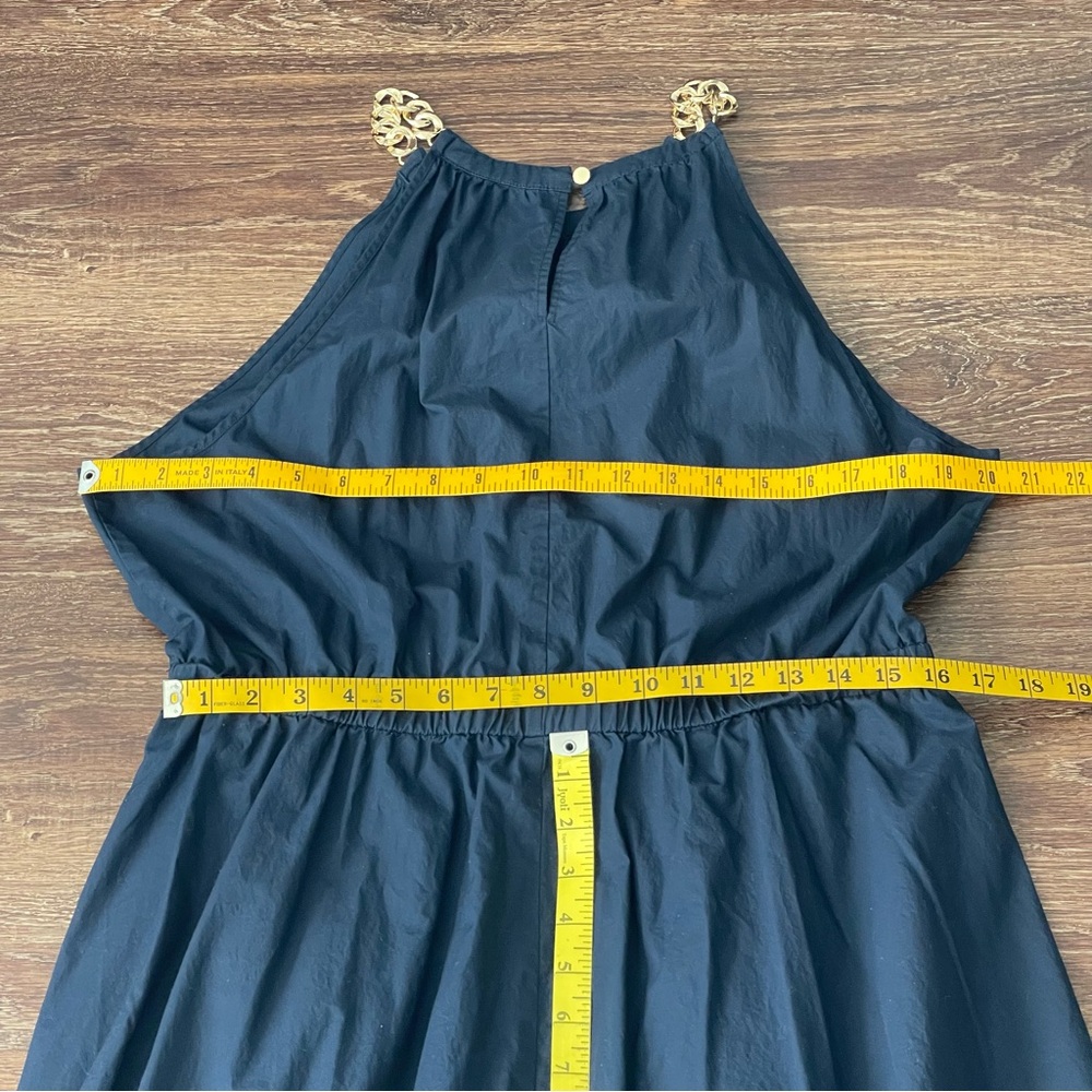 Talbots Navy Blue Gold Chain Shoulder Strap Midi Fit & Flare Cotton Dress | 16P - Picture 13 of 15